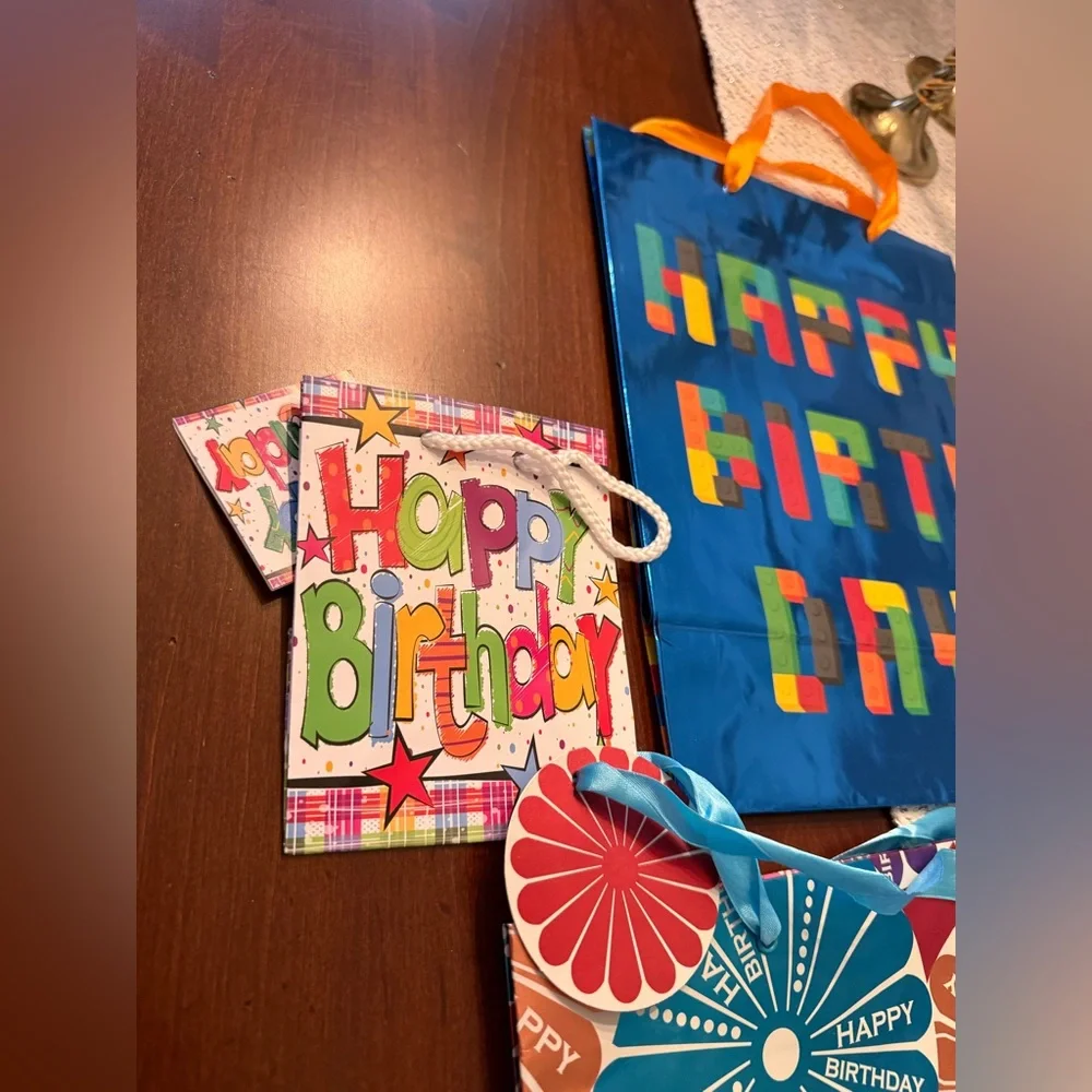 Set of 7 Colorful Birthday Gift Bags Set assorted colors, designs and sizes